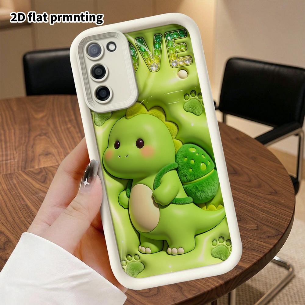Phone Case: 2D Flat Samsung Galaxy A34 A35 M05 M06 S20 S22 S21 FE Plus 5G Tiered Protective Case, Green Little Dinosaur, Christmas and Halloween Gift