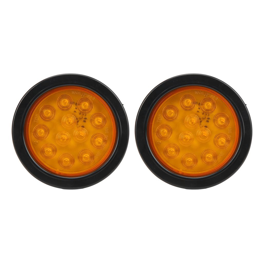 2 Pcs Trailer Tail Lights Round 12 LED Amber Brake Stop Turn Tail Marker Lamp for Tractor Truck
