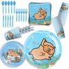 Capybara Theme Disposable Tableware Set Cartoon Capybara Tablecloth Cups Plates Napkin Happy Birthday Banner Kids Party Supplies