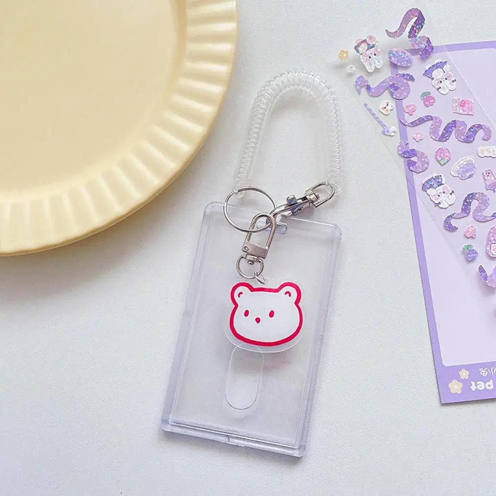 Transparent Credit ID Bank Card Holder Acrylic Photocard Photo Case Organizer Cartoon Key Chain Pendant Passport Pocket Sleeve