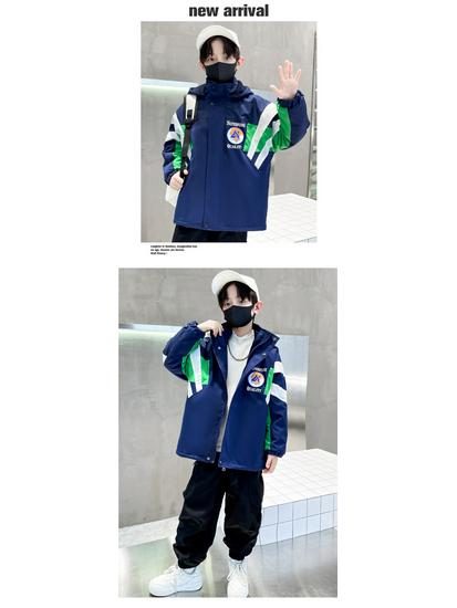 Boys' 2025 Fleece-Lined Three-in-One Hooded Windbreaker for Autumn and Winter