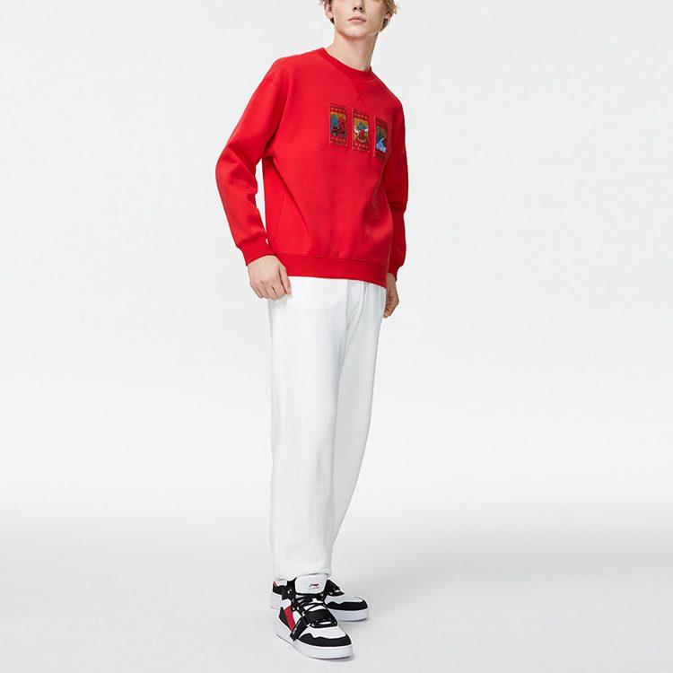 Li Ning Sweatshirts Men's Red Crew Neck Moderate Regular AWDR021-2