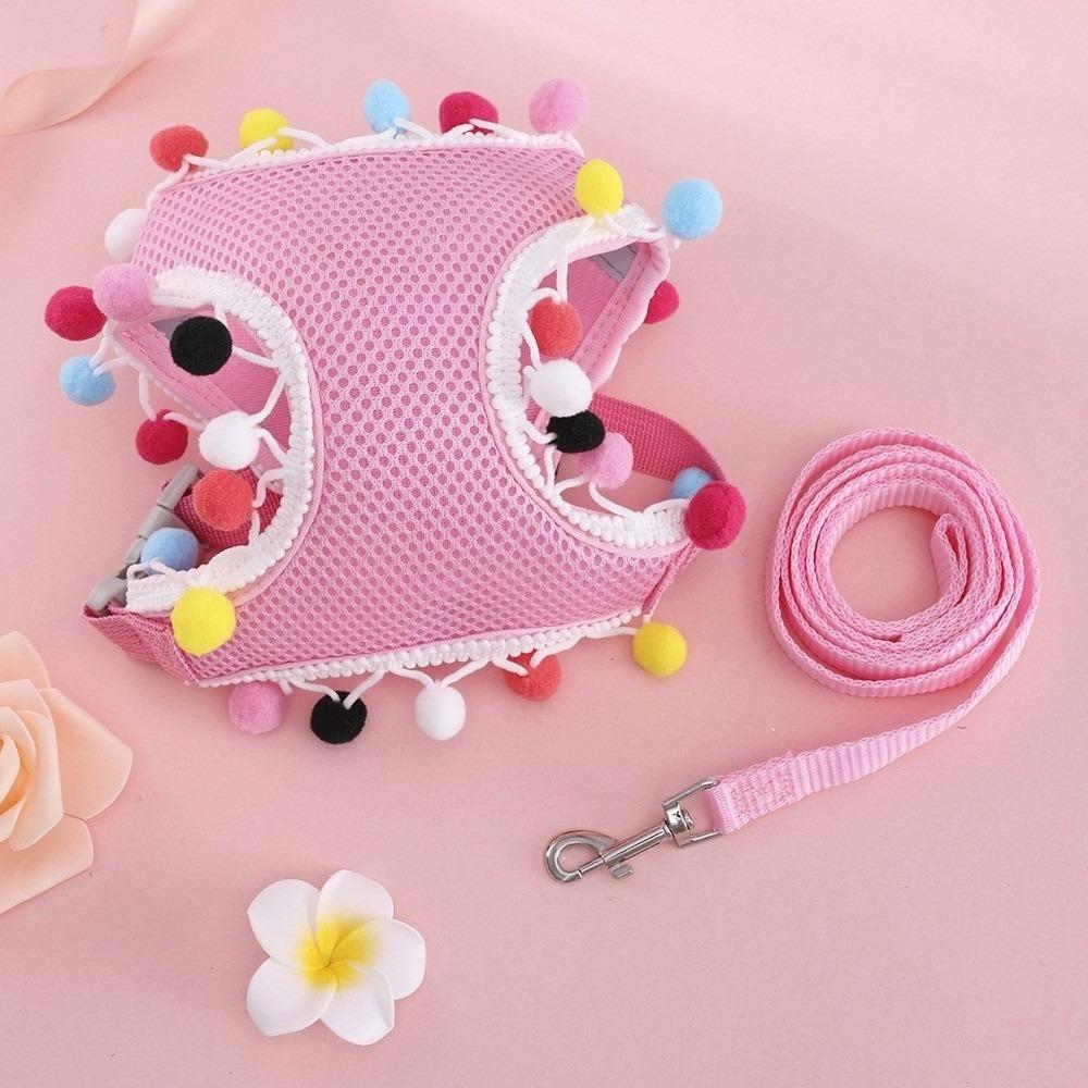

Breathable Mesh Dog Harness Vest Colorful Ball Dog Chest Strap Pet Harness Leash Daily Use S розовый