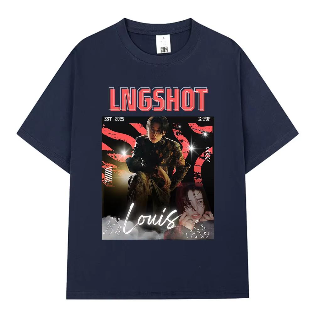 Korean Kpop Hip Hop Group Lngshot LOUIS Graphic T Shirt Unisex Women Clothing Fashion Short Sleeve Pure Cotton Casual Tshirts