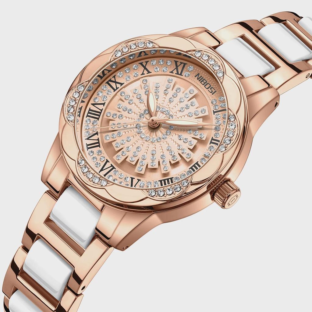 NIBOSI Woman Watch Stainless Steel Waterproof Luminous Elegant Ladies Wristwatch Luxury Diamond Dial Quartz Watch for Women