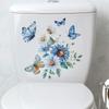Toilet Stickers Watercolor Floral Chrysanthemum Butterfly Wall Stickers Durable Waterproof Bathroom Decor With Self-Adhesive