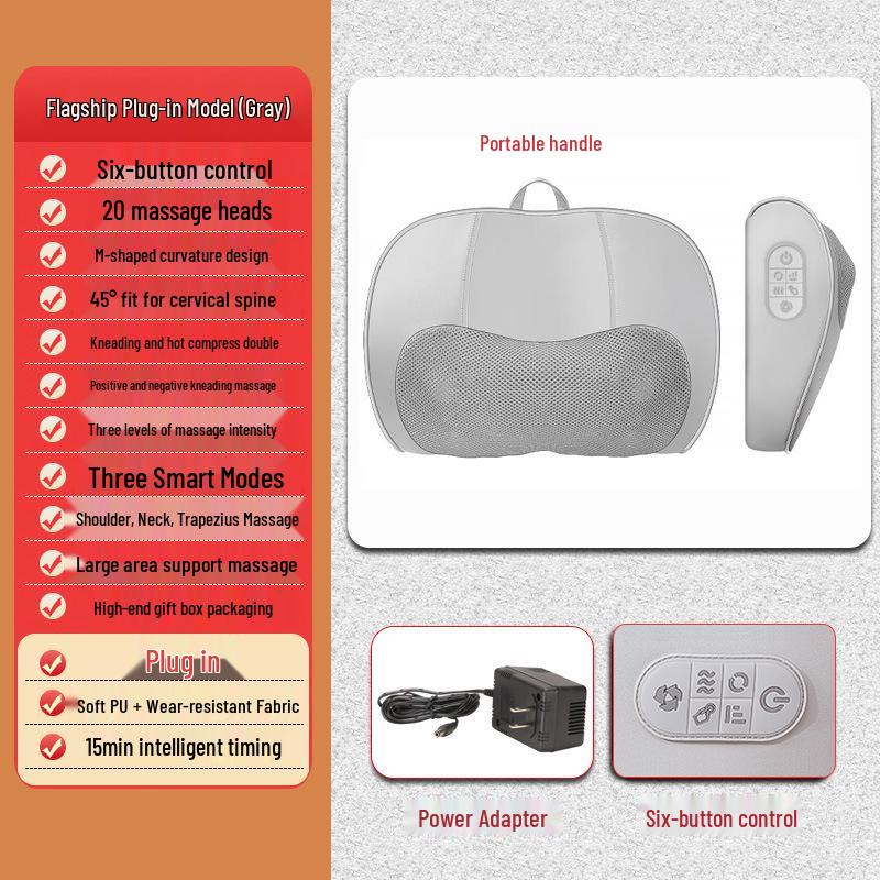 Oakes Multifunctional Electric Massage Pillow for Neck, Shoulders, Waist, and Back