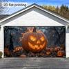 One Halloween flame pumpkin and witch garage door banner - Large fabric outdoor decorationzyc