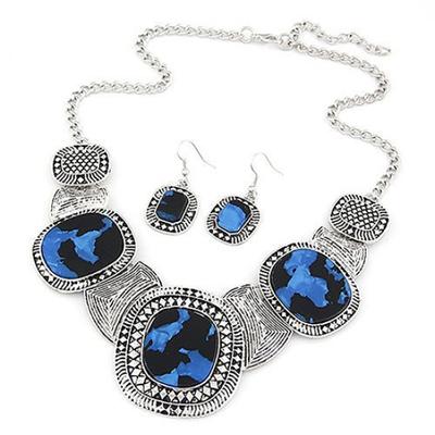 Women Metal Simple Geometric Shape Necklace and Earrings Vintage Jewelry Set