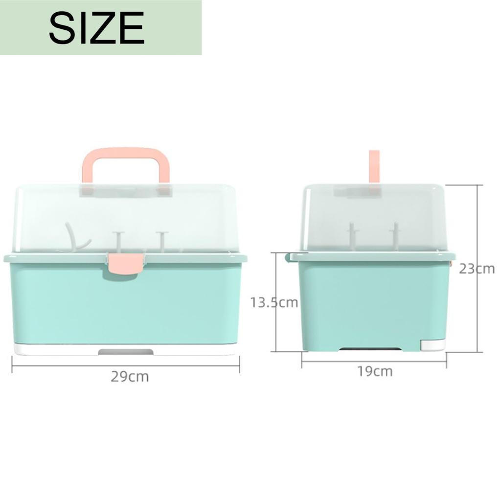 Asdays Baby Bottle Drying Rack, Storage Box, Dustproof, Hygienic, with Cover, Portable, Large Capacity, Gift (Green)