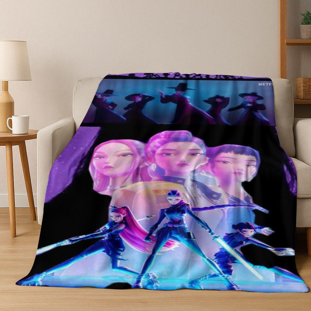 Kpop Demon Hunters Rumi Mira Zoey Music Cartoon Cute Flannel Blanket Soft Warm Blanket for Bedroom Living Room Bed Picnic Gift
