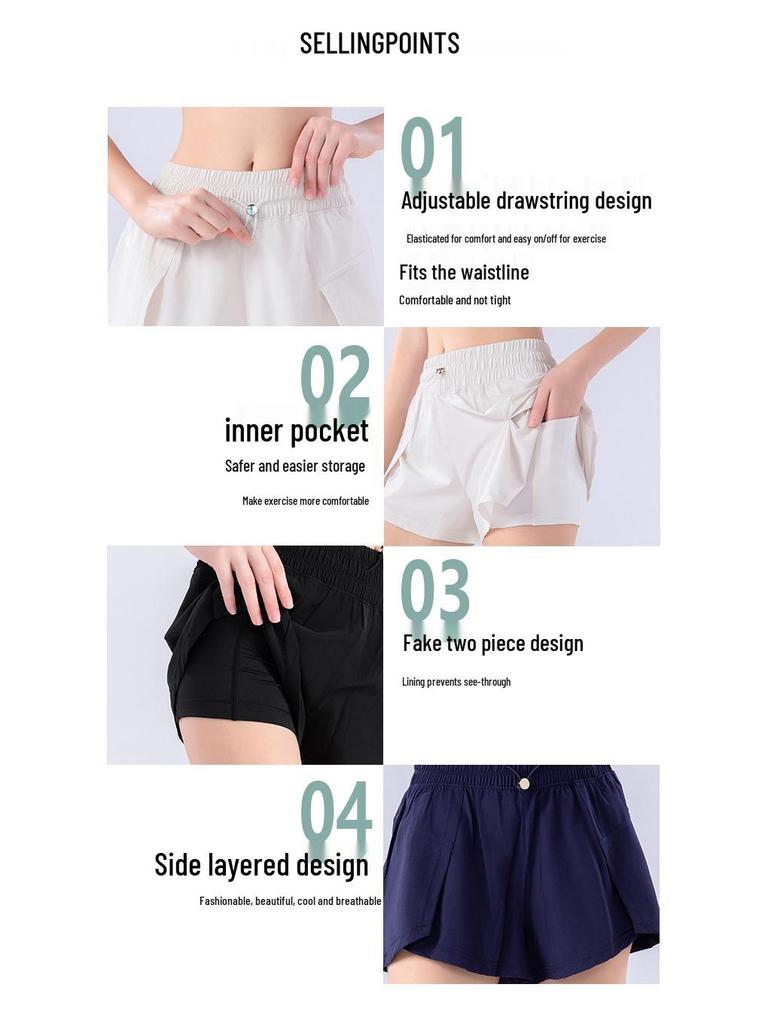 New Women's Quick-Dry Two-Piece Sports Shorts - Loose, Drawstring, Anti-Exposure Yoga & Fitness Pants.