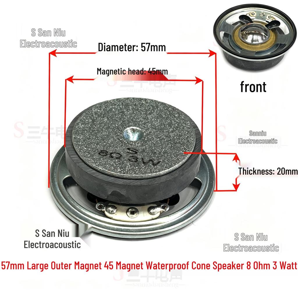 57mm Iron Shell 5W 8 Ohm Loud Magnet Speaker with Full Paper Cone for Radio Broadcast