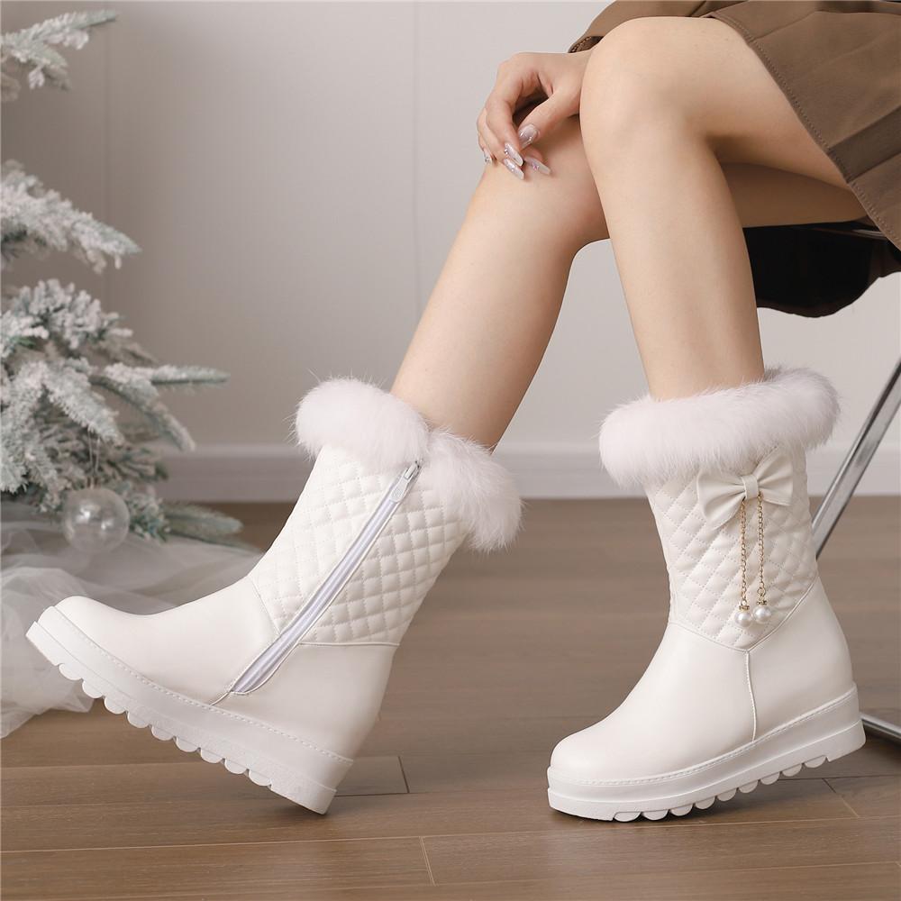 Fashion Fashion Women Snow Boots 2025 New Faux Fur Winter Boots Height Lncreasing Platform Thick Plush Warm Zip Winter Shoes White Pink