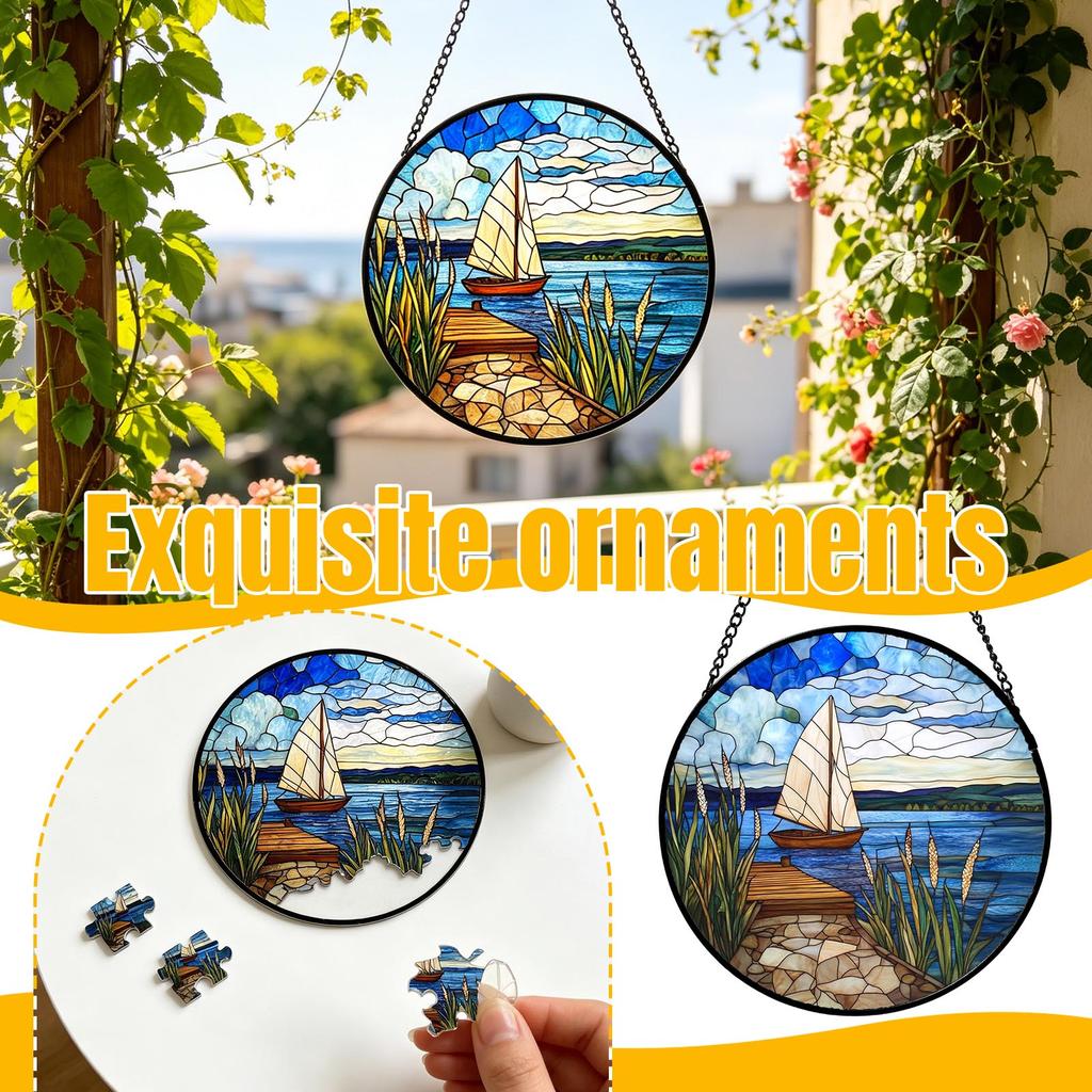 Stained Glass Window Hanging Puzzle Pendants Garden Kitchen Sunroom Home Décor