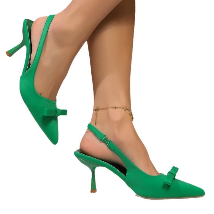 Large size sandals new sexy mid-heel shoes bow pointed thin heel bag head sandals