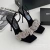 Internetkändisar med samma sandaler dam 2025 sommar nya älvstil tofflor strass stilett högklackar stor storlek sandaler