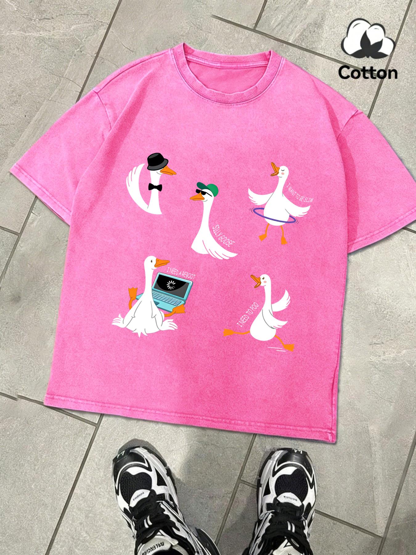 A Fulfilling Day For The Goose Washed Man TShirt Fashion Short Sleeve AllMatch ONeck Cotton Clothing Unisex Soft Streetwear S