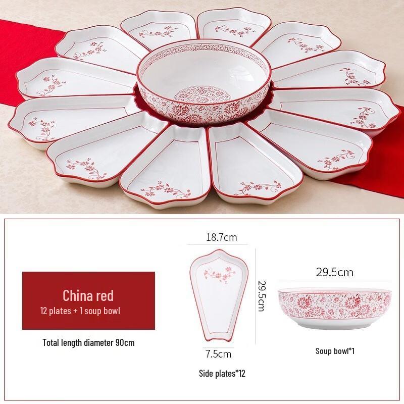 Handon China Red Ceramic Dinnerware Set