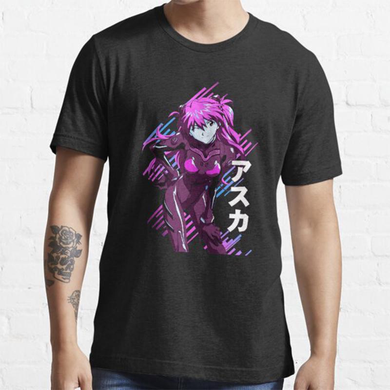 Plus Size Anime Evangelion Printed Unisex T Shirts Round Neck Cotton Tops Summer Casual Black Tees