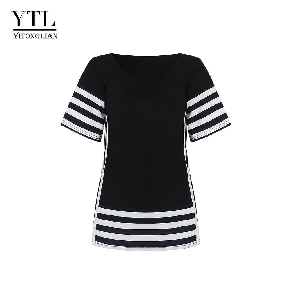 

YTL женская полосатая футболка с круглым вырезом, летние повседневные топы с короткими рукавами, футболка больших размеров W055