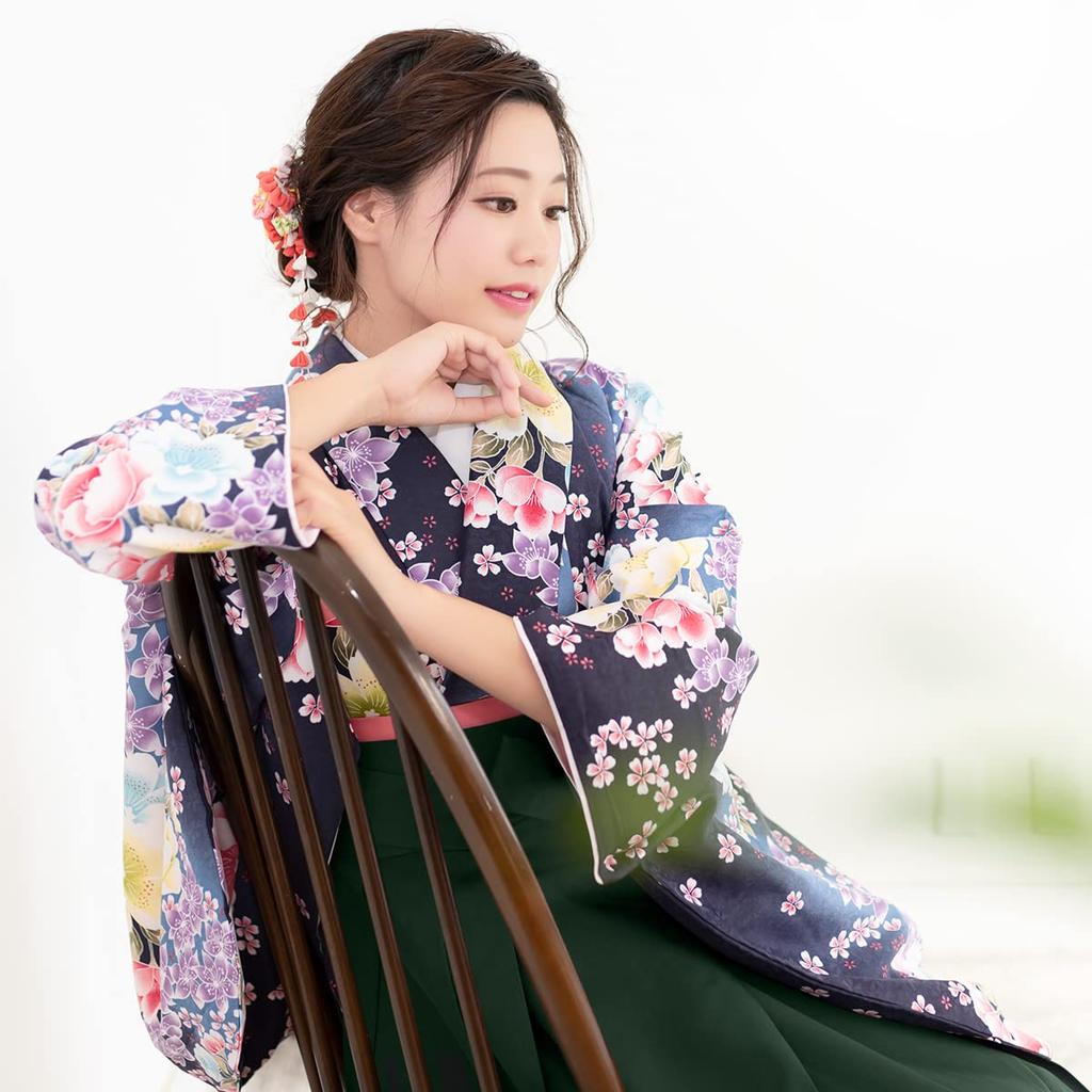 KYOETSU Gorgeous Hakama Set for Graduation Ceremonies Gorgeous Floral Size Women's (Size A) (1. Indigo-Purple Design, M)