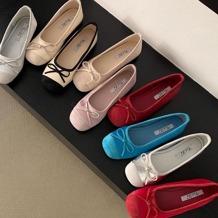 Abendwindschuhe Französische Schleife blau kleine Einzelschuhe flache Ballerinas Frühling neu weichsohlige Damenschuhe Damenschuhe