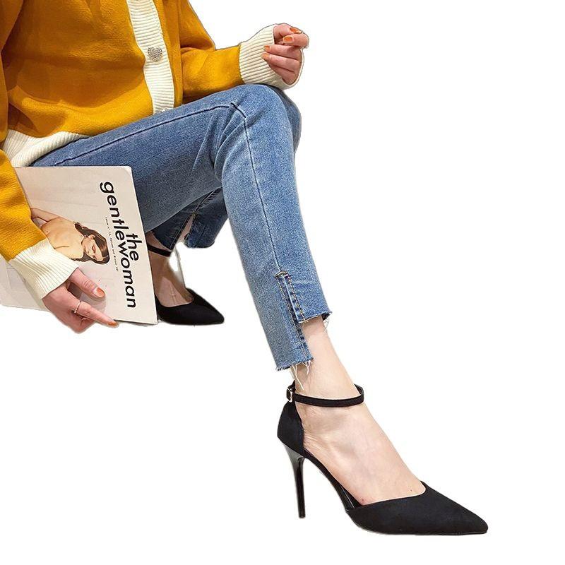 Fine Heel Single Shoes French Strap High Heels Women's 2025 Summer Pure Want Bag Head Sandals Fashion One Word Buckle Sandals
