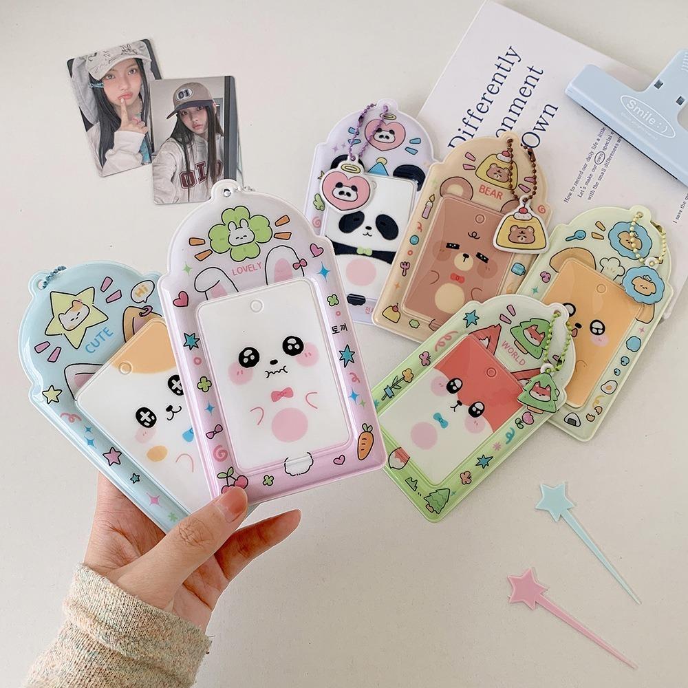 PVC Photocard Holder Keychain Cartoon Animal Hanging Decoration ID Badge Holder Idol Card Display Protector Photo Card Holder