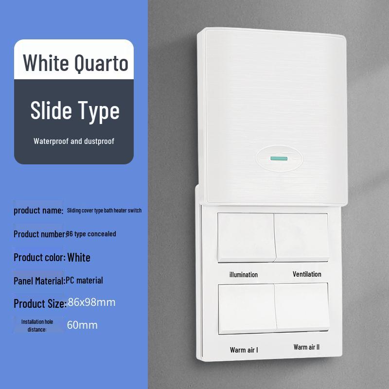 

Five-Gang Yuba Switch with Sliding Cover: 4-Gang Warm Air Blower and Waterproof Bathroom Panel