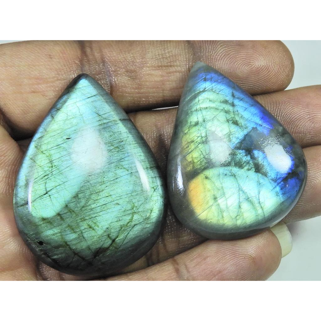 41-44 MM Natural Labradorite Multi Pear Cabochon Loose Gemstone 2 Pcs Lot D-185