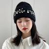 Women Rhinestone Knitted Hat Warm Ski Beanie Cap Crystal Beads Decor Winter Hat