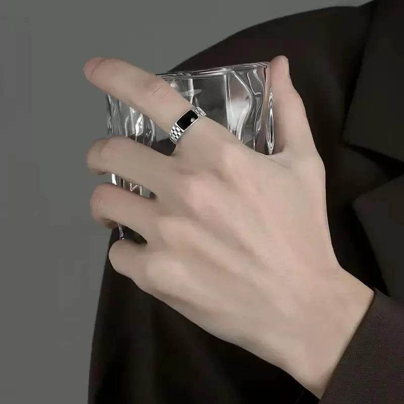 Checkered Ring For Men Retro Hip Hop Dropping Glue Copper Color Open Finger Ring Punk Student Jewelry Accessories Gifts