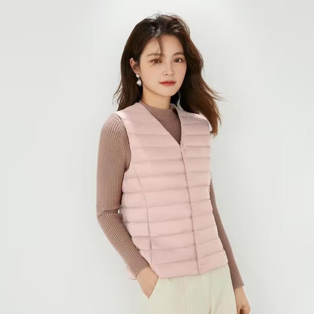 Women's O Neck Sleeveless Puffer Vest Loose Fit Casual Lightweight Down Gilet For Autumn Winter Daily Outfit