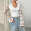 Women Lady Long Sleeve Lace Stitching Blouse Tunics Tops Shirts