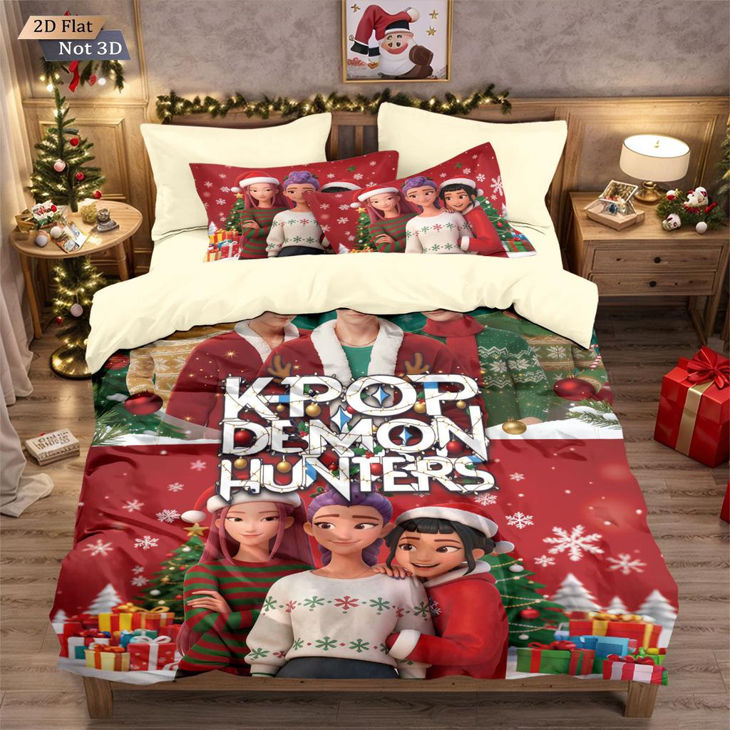Christmas Cartoons Demon Hunters Themed Colorful Print Bedding Set Duvet Cover For Kid Girls Gift Home Decor Home Textile