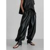 Fashion Style Drawstring Ankle-Tied Bloomers Loose Leather Pants PU Leather Pants Loose PU Leather Pants