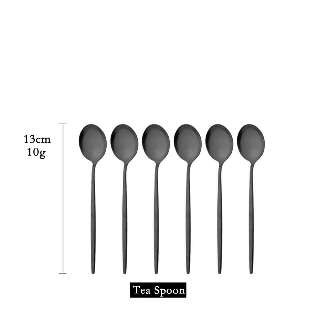 Matte 6Pcs Black Dinnerware Cutlery Set Stainless Steel Flatware Set Kitchen Silverware Ice Spoon Fork Dessert Knife Tableware