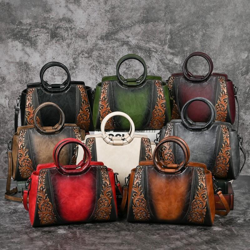 Johnature Luxuriöse Handtasche mit großem Fassungsvermögen, handgefertigt, geprägte Ledertasche für Damen, vielseitige Schulter- und Umhängetaschen