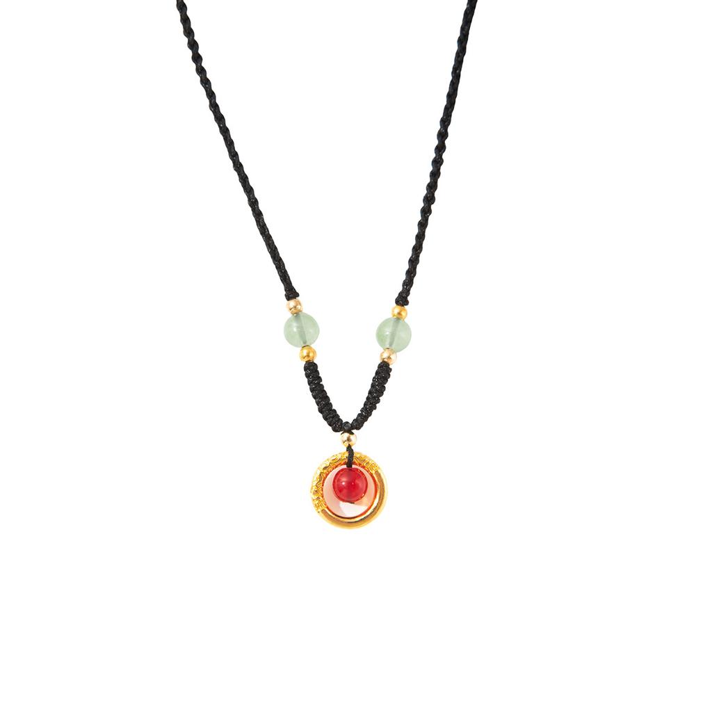 Imitation Agate Safety Buckle Pendant Necklace, Guochao Ancient Style Light Luxury High-End Sense Beaded Woven Necklace