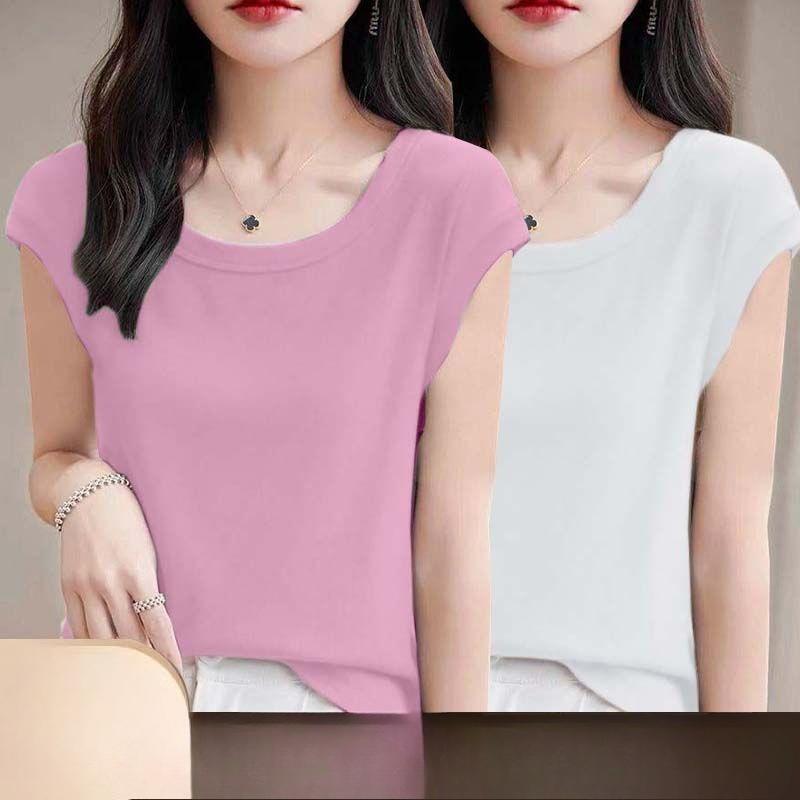 Women Modal T Shirt Short Sleeve Summer Slim Fit Flutter Sleeve Round Neck Comfortable Casual Tee