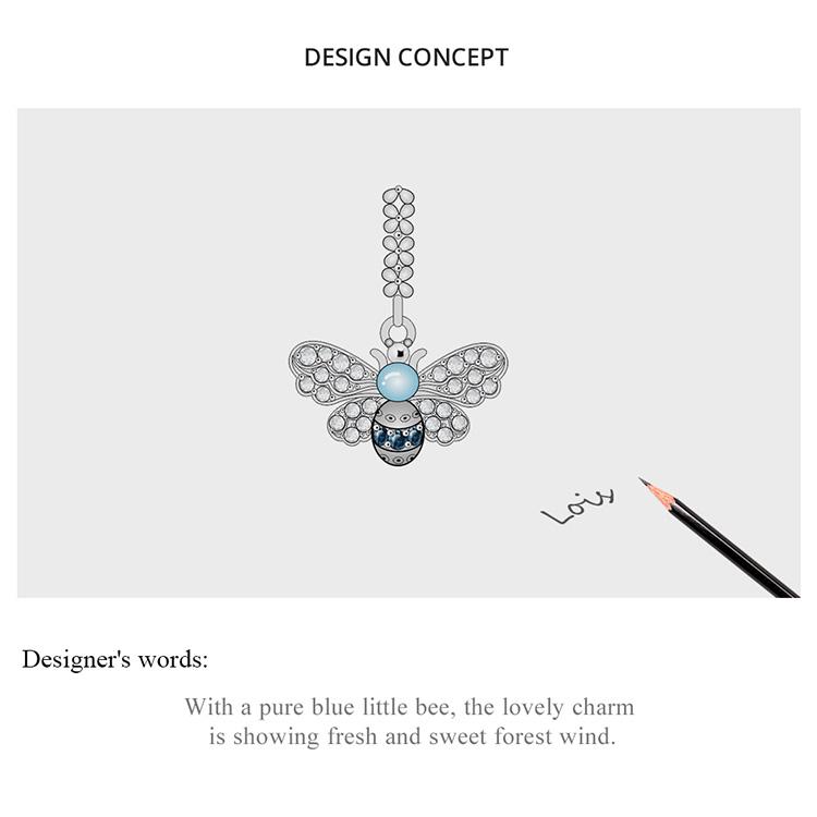 WOSTU Busy Bee 925 Sterling Silber Himmelblaue Emaille Biene Anhänger Charms für Original Damen Armbänder