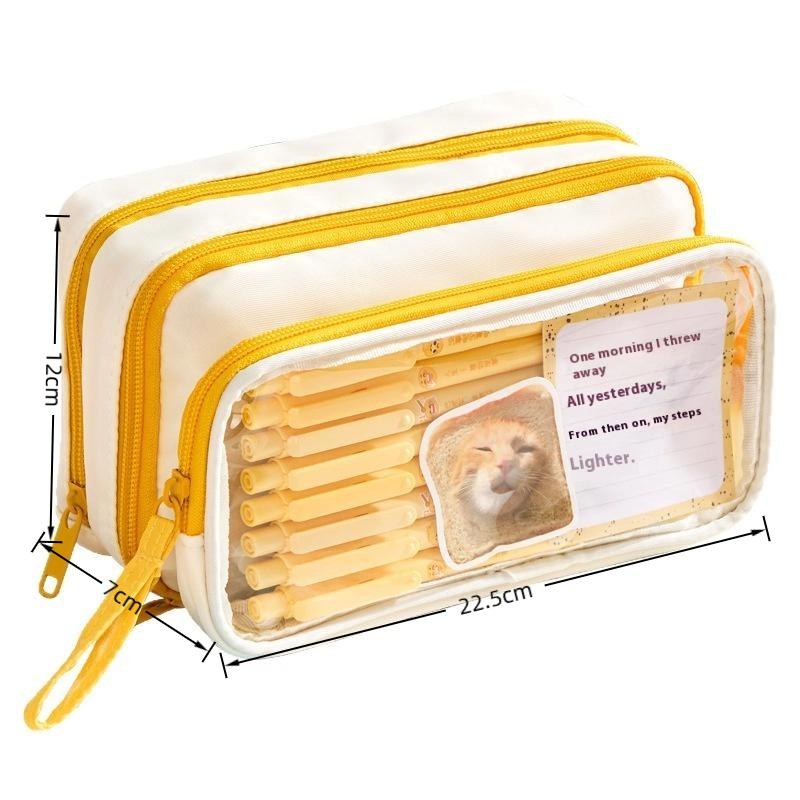 1Pc High-Value Transparent Pen Bag Large Capacity Simple Korean Version Multi-Functional Student Stationery Storage Bag