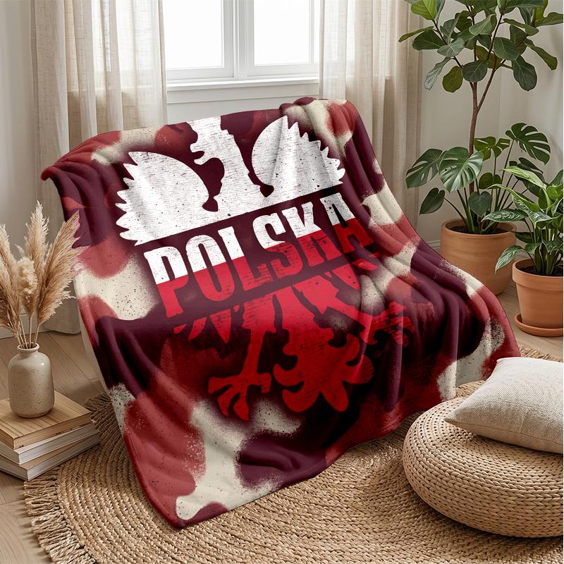 Poland Football Printed Flannel Blanket Skin Friendly Warm Decorative Throw for Indoor Couch Bed Daily Use