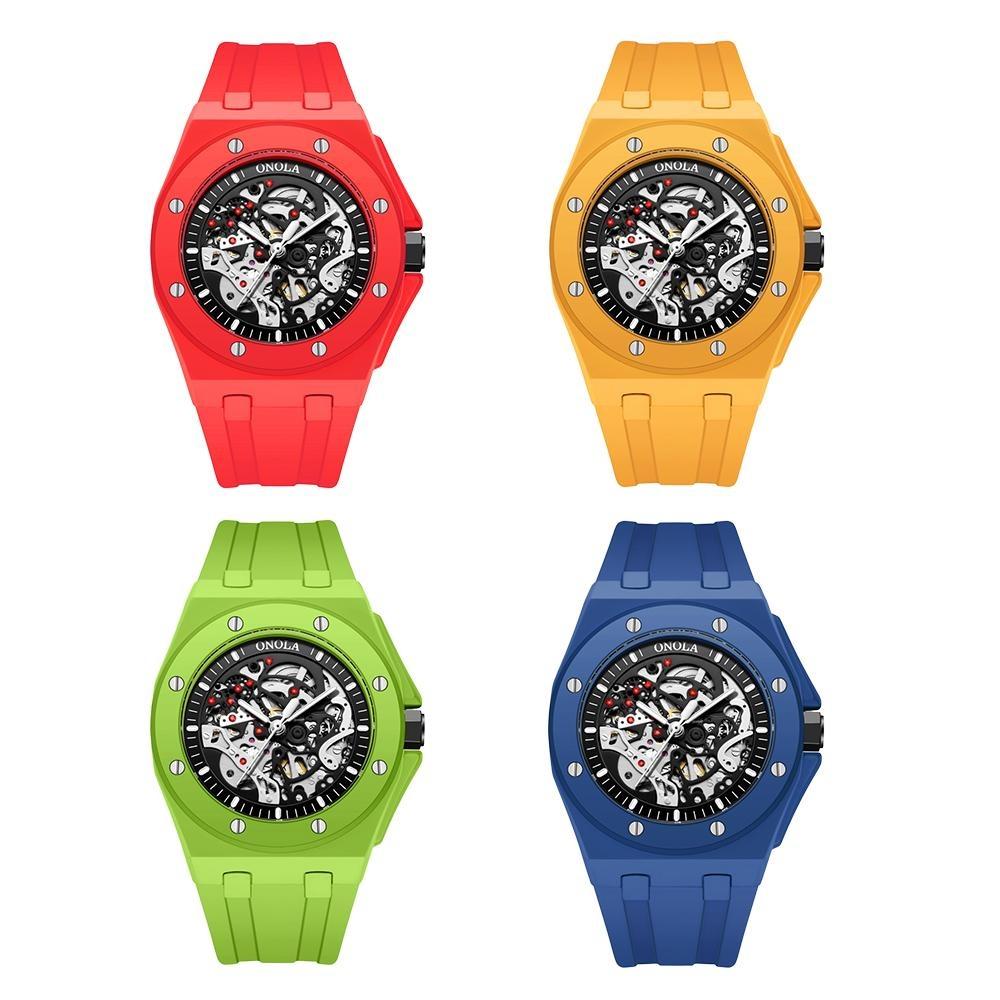 Hollow Automatic Skeleton Watches for Men Sport Visible Mechanical Movement Luminous Watch Waterproof Silicone Strap