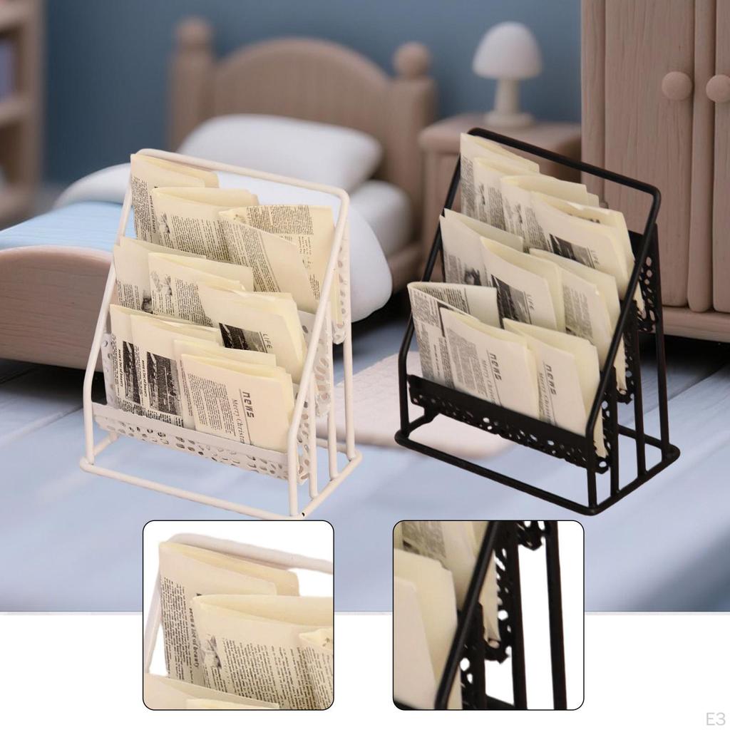 1 :12 Scale Dollhouse Magazine Display Stand Decoration Miniature Newspaper Organizer for