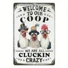 Farmhouse Chicken Coop Sign Vintage Wall Art Rooster Hens Metal Plaque Rustic Welcome Decor