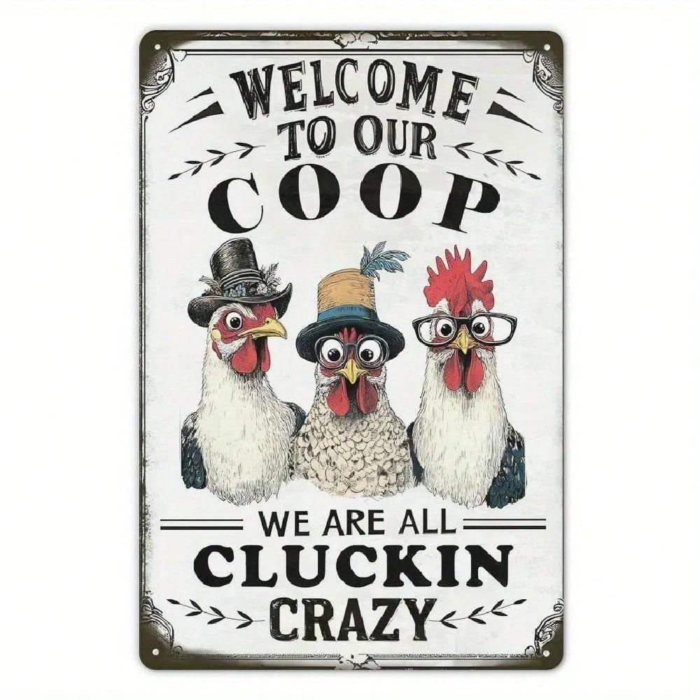 Farmhouse Chicken Coop Sign Vintage Wall Art Rooster Hens Metal Plaque Rustic Welcome Decor