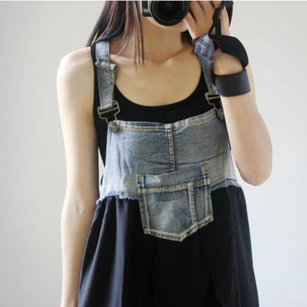 Denim Overalls Light for Commuting and Casual Frill Relaxed Fit Asymmetric Cotton Sleeveless [JINJUDUO] Women's Dress, Blue, Wear, Design, Stretch,