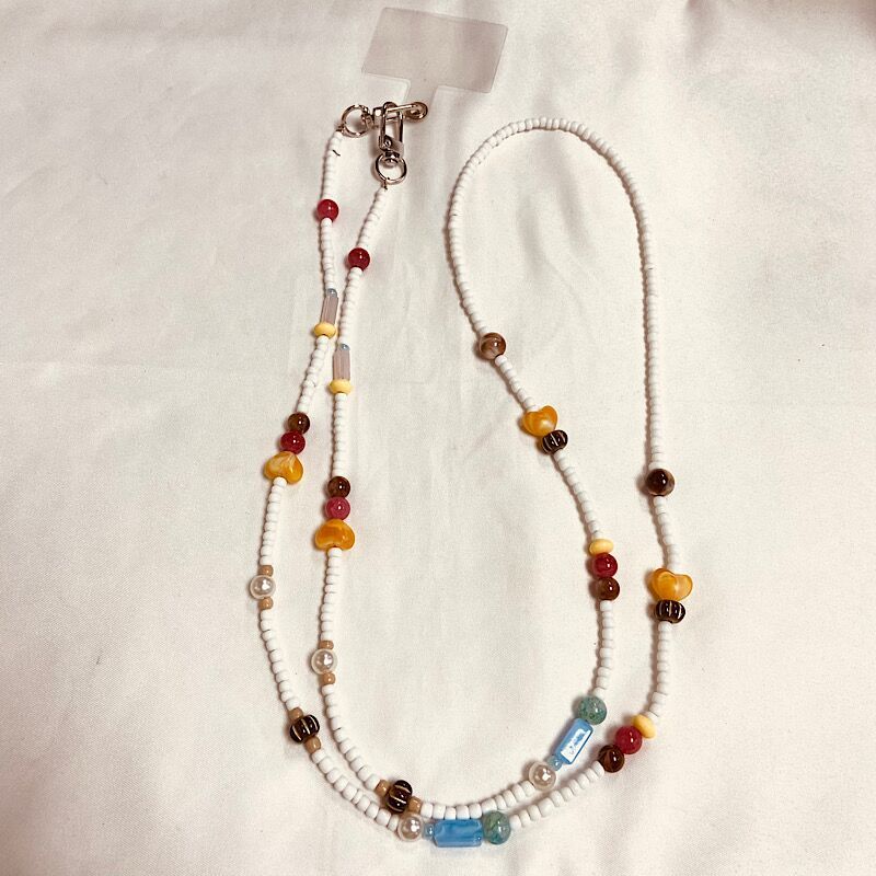 Pearl Beaded Phone Lanyard Pvc Handmade Unisex Carabiner For Smartphone And Bag Use